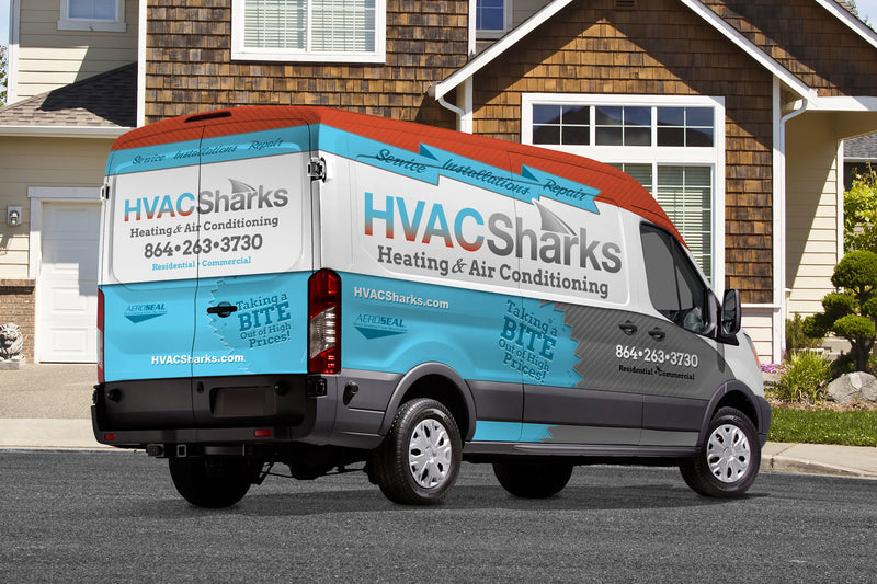 HVAC Sharks van wrap by Wrap World