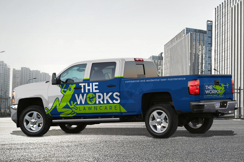 The Works Lawncare truck wrap by Wrap World